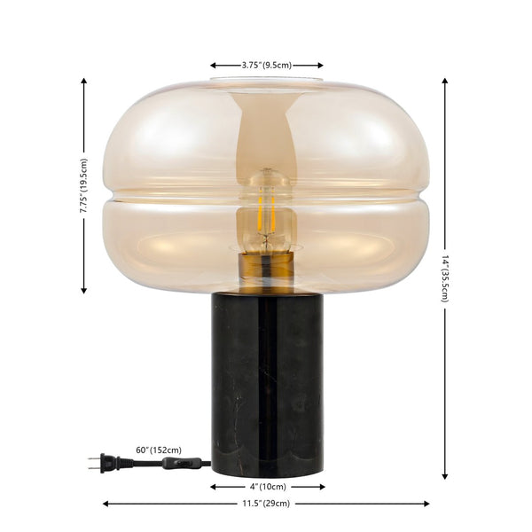 Safavieh RUNA, RUNA 14" Amber Glass & Black Marble Table Lamp - Elegant Ambient Lighting for Modern & Classic Decor TBL4518A