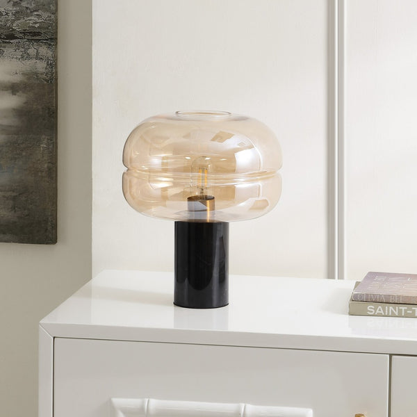 Safavieh RUNA, RUNA 14" Amber Glass & Black Marble Table Lamp - Elegant Ambient Lighting for Modern & Classic Decor TBL4518A