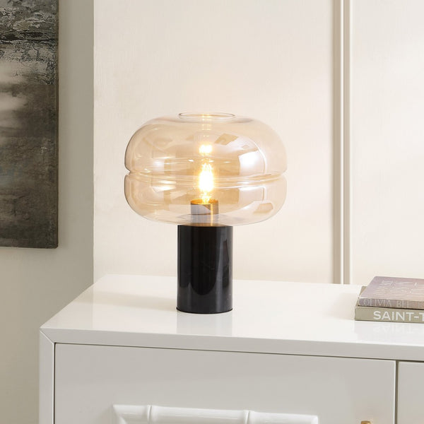 Safavieh RUNA, RUNA 14" Amber Glass & Black Marble Table Lamp - Elegant Ambient Lighting for Modern & Classic Decor TBL4518A