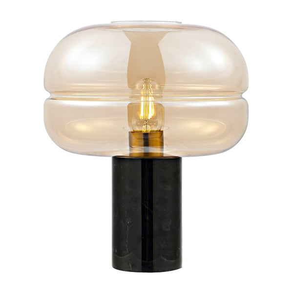 Safavieh RUNA, RUNA 14" Amber Glass & Black Marble Table Lamp - Elegant Ambient Lighting for Modern & Classic Decor TBL4518A