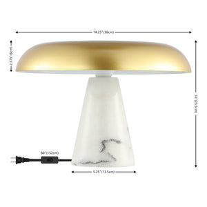 Safavieh Vaughan, 14 Inch, White/Brass, Metal Table Lamp XII23 Brass Gold / White Iron/Marble/ TBL4537A
