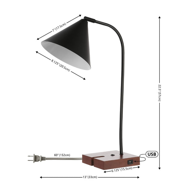 Safavieh NUKA, Modern Iron and Wood Table Lamp with USB Port – Stylish Lighting for Home and Office Spaces Black / Walnut TBL4544A