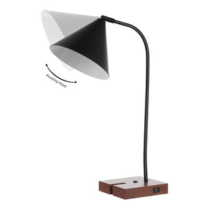 Safavieh NUKA, Modern Iron and Wood Table Lamp with USB Port – Stylish Lighting for Home and Office Spaces Black / Walnut TBL4544A
