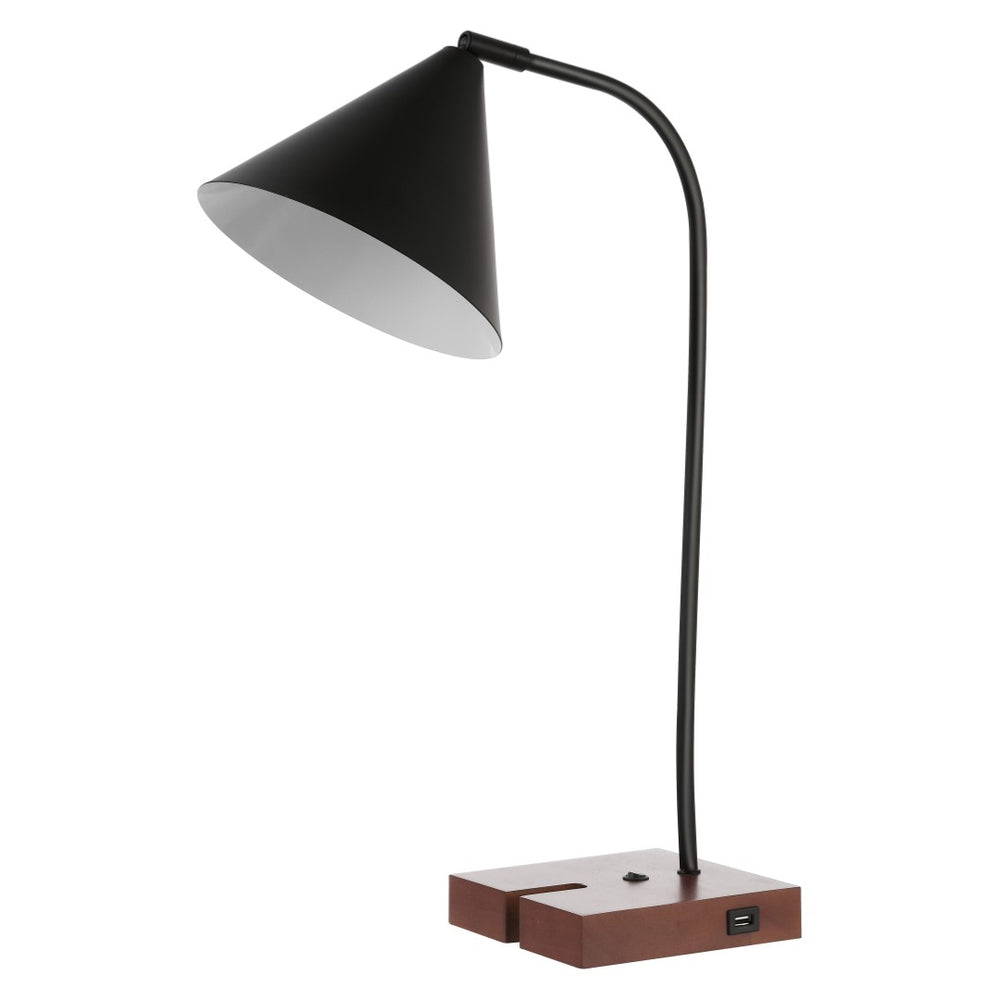 Safavieh NUKA, Modern Iron and Wood Table Lamp with USB Port – Stylish Lighting for Home and Office Spaces Black / Walnut TBL4544A