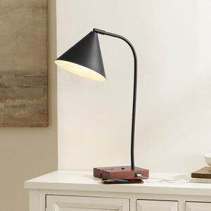 Safavieh NUKA, Modern Iron and Wood Table Lamp with USB Port – Stylish Lighting for Home and Office Spaces Black / Walnut TBL4544A