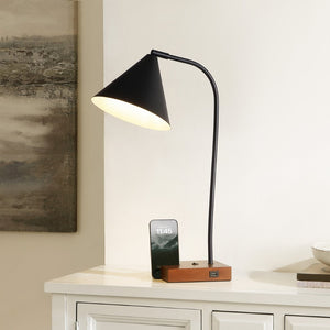 Safavieh NUKA, Modern Iron and Wood Table Lamp with USB Port – Stylish Lighting for Home and Office Spaces Black / Walnut TBL4544A