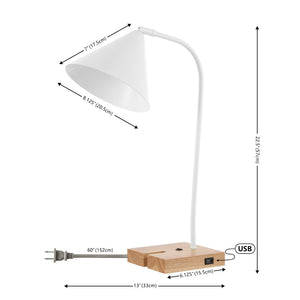 Safavieh NUKA, Modern Iron and Wood Table Lamp with USB Port – Stylish Lighting for Home and Office Spaces White / Natural TBL4544B