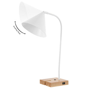 Safavieh NUKA, Modern Iron and Wood Table Lamp with USB Port – Stylish Lighting for Home and Office Spaces White / Natural TBL4544B