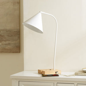 Safavieh NUKA, Modern Iron and Wood Table Lamp with USB Port – Stylish Lighting for Home and Office Spaces White / Natural TBL4544B