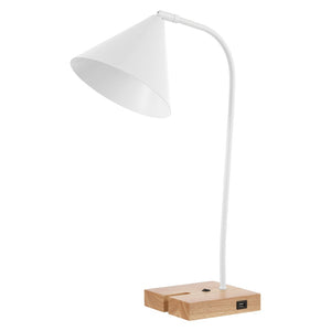 Safavieh NUKA, Modern Iron and Wood Table Lamp with USB Port – Stylish Lighting for Home and Office Spaces White / Natural TBL4544B