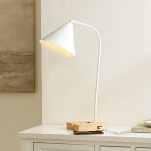 Safavieh NUKA, Modern Iron and Wood Table Lamp with USB Port – Stylish Lighting for Home and Office Spaces White / Natural TBL4544B