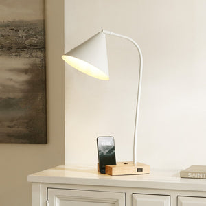 Safavieh NUKA, Modern Iron and Wood Table Lamp with USB Port – Stylish Lighting for Home and Office Spaces White / Natural TBL4544B