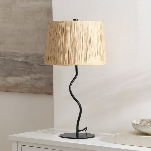 Safavieh Ziggi, 24 Inch, Black/Natural, Lafite Grass/Metal Table Lamp TBL4546A
