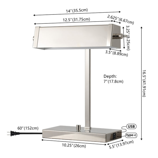 Safavieh Rylan, 16.5 Inch, Polished Nickle, Metal Table Lamp W/ Usb Port TBL4567A-U Polished Nickel