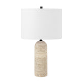 Jolene, 24 Inch, Ivory, Travertine/Metal Table Lamp