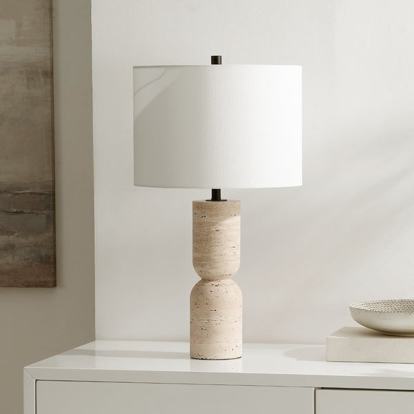 Safavieh Nara, 25.25 Inch, Ivory, Travertine/Metal Table Lamp Ivory TBL4574B