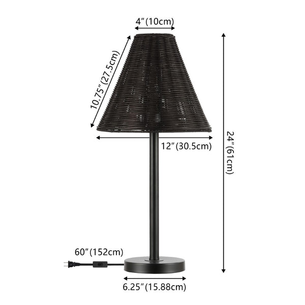 Safavieh RICKI, 24-Inch Black Rattan & Metal Table Lamp - Modern, Compact Design for Cozy Ambiance & Style TBL4589A