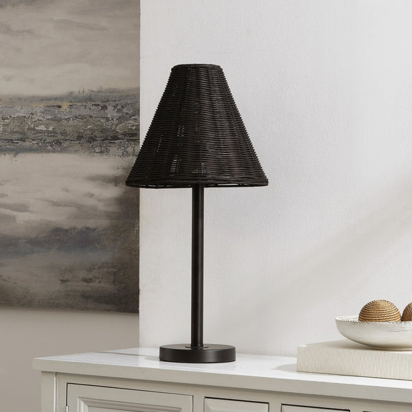 Safavieh RICKI, 24-Inch Black Rattan & Metal Table Lamp - Modern, Compact Design for Cozy Ambiance & Style TBL4589A