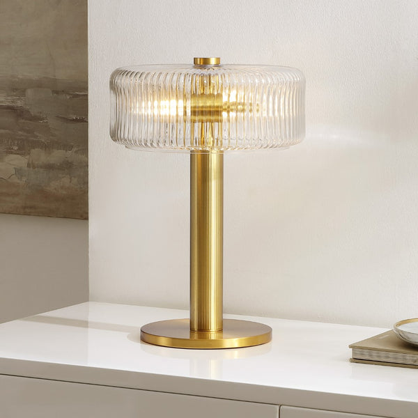 Safavieh Dua, 17 Inch, Clear/Brass, Glass/Metal Table Lamp Clear Shade Metal