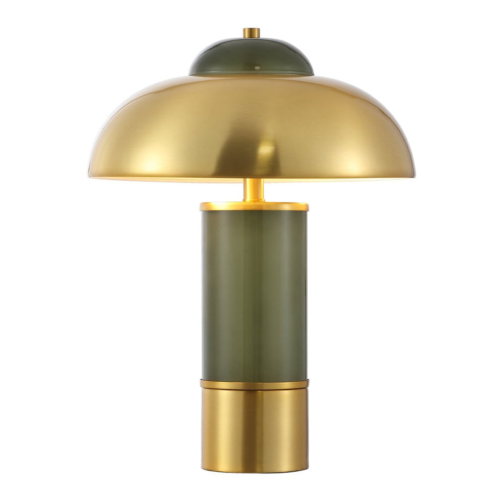 Safavieh DREA, Elegant 16.25-Inch Green Glass Table Lamp with Vintage Brass Shade for Stylish Lighting Decor TBL4607A