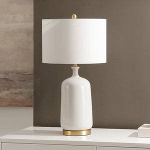 Safavieh Stevie, 28.25 Inch, Cream/Brass, Ceramic Table Lamp White Shade Ceramic