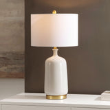 Safavieh Stevie, 28.25 Inch, Cream/Brass, Ceramic Table Lamp White Shade Ceramic