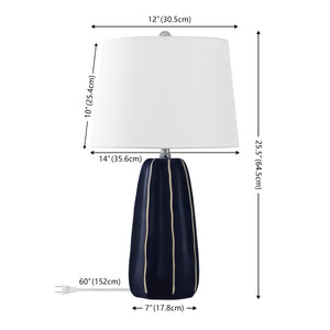 Safavieh JUDE, Elegant 25.5" Navy Blue Ceramic Table Lamp with Soft Shade for Cozy Ambiance & Style TBL4613A