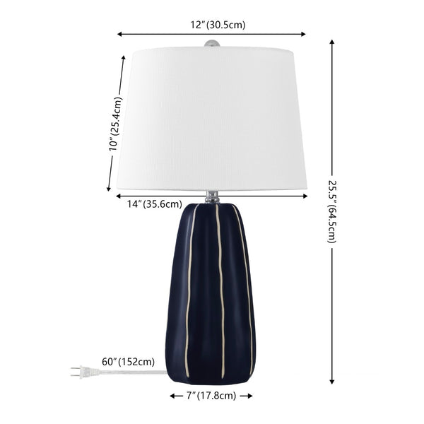 Safavieh JUDE, Elegant 25.5" Navy Blue Ceramic Table Lamp with Soft Shade for Cozy Ambiance & Style TBL4613A