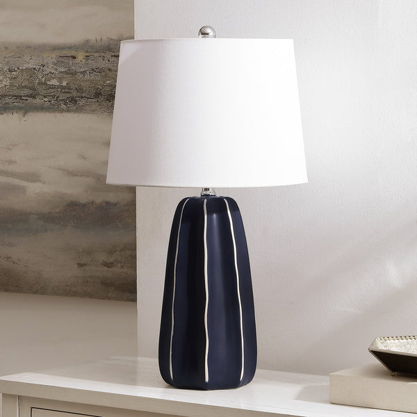Safavieh Jude, Elegant 25.5 Inch Navy Blue Ceramic Table Lamp With Fabric Shade For Stylish Home Decor Navy Ceramic Body + Fabric Shade Tbl4613a