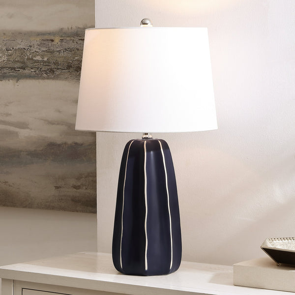 Safavieh Jude, Elegant 25.5 Inch Navy Blue Ceramic Table Lamp With Fabric Shade For Stylish Home Decor Navy Ceramic Body + Fabric Shade Tbl4613a