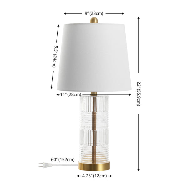 Safavieh Faille, Elegant 22-inch Clear And Brass Glass Table Lamp Set Of 2 For Sophisticated Decor Clear ,Brass Glass Body ,Fabric Shade Tbl4619a-set2