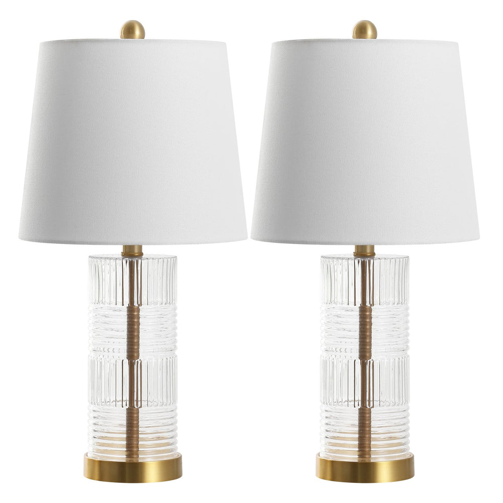 Safavieh Faille, Elegant 22-inch Clear And Brass Glass Table Lamp Set Of 2 For Sophisticated Decor Clear ,Brass Glass Body ,Fabric Shade Tbl4619a-set2