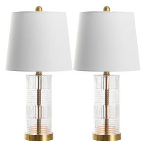 Safavieh Faille, Elegant 22-inch Clear And Brass Glass Table Lamp Set Of 2 For Sophisticated Decor Clear ,Brass Glass Body ,Fabric Shade Tbl4619a-set2