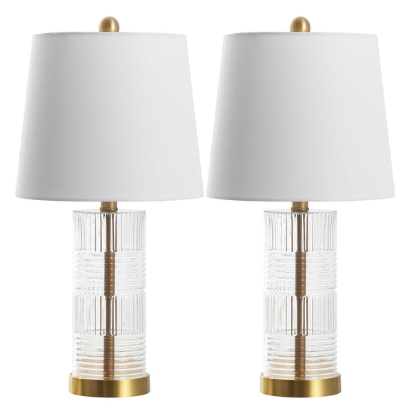 Safavieh Faille, Elegant 22-inch Clear And Brass Glass Table Lamp Set Of 2 For Sophisticated Decor Clear ,Brass Glass Body ,Fabric Shade Tbl4619a-set2
