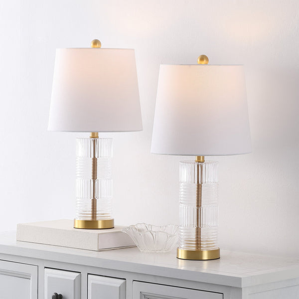 Safavieh Faille, Elegant 22-inch Clear And Brass Glass Table Lamp Set Of 2 For Sophisticated Decor Clear ,Brass Glass Body ,Fabric Shade Tbl4619a-set2