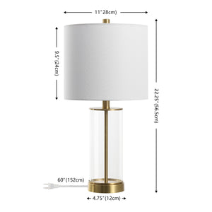 Safavieh Anders, 22.25 Inch Clear Brass Glass Table Lamp Set Of 2 - Modern Elegance For Any Space! Clear ,Brass Glass Body ,Fabric Shade Tbl4620a-set2