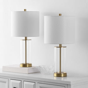 Safavieh Anders, 22.25 Inch Clear Brass Glass Table Lamp Set Of 2 - Modern Elegance For Any Space! Clear ,Brass Glass Body ,Fabric Shade Tbl4620a-set2