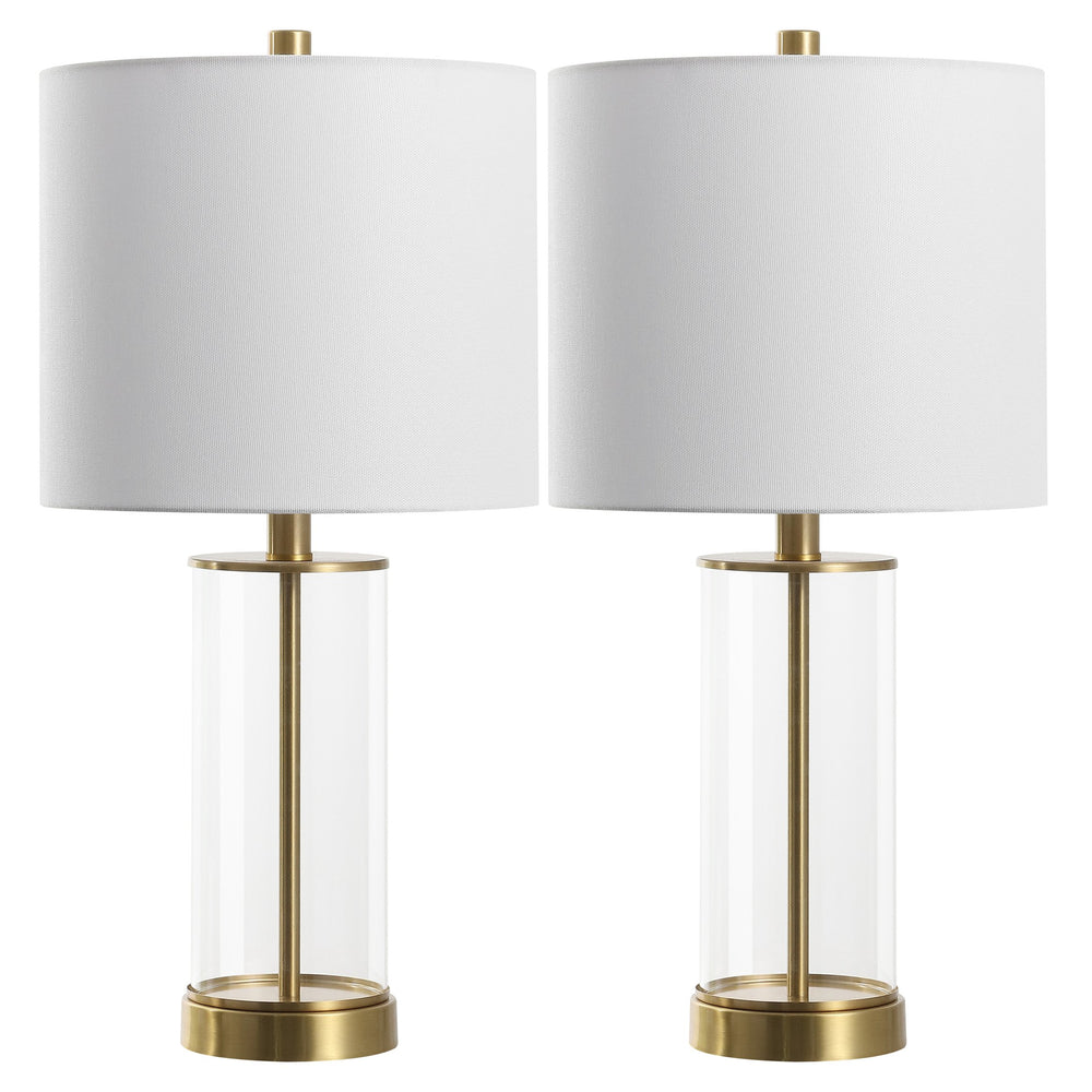 Safavieh Anders, 22.25 Inch Clear Brass Glass Table Lamp Set Of 2 - Modern Elegance For Any Space! Clear ,Brass Glass Body ,Fabric Shade Tbl4620a-set2