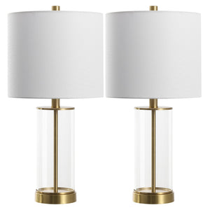 Safavieh Anders, 22.25 Inch Clear Brass Glass Table Lamp Set Of 2 - Modern Elegance For Any Space! Clear ,Brass Glass Body ,Fabric Shade Tbl4620a-set2