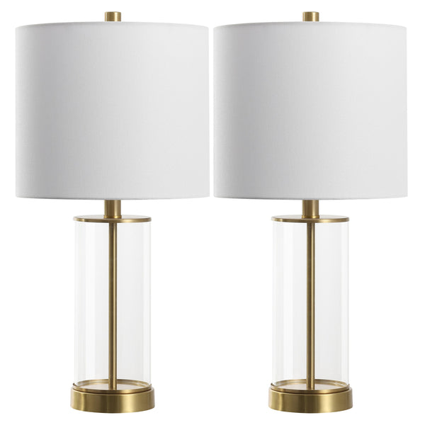 Safavieh Anders, 22.25 Inch Clear Brass Glass Table Lamp Set Of 2 - Modern Elegance For Any Space! Clear ,Brass Glass Body ,Fabric Shade Tbl4620a-set2
