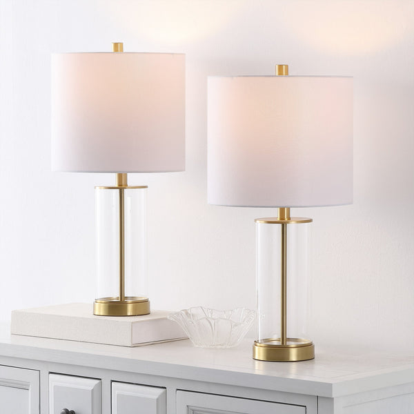 Safavieh Anders, 22.25 Inch Clear Brass Glass Table Lamp Set Of 2 - Modern Elegance For Any Space! Clear ,Brass Glass Body ,Fabric Shade Tbl4620a-set2
