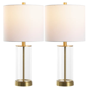 Safavieh Anders, 22.25 Inch Clear Brass Glass Table Lamp Set Of 2 - Modern Elegance For Any Space! Clear ,Brass Glass Body ,Fabric Shade Tbl4620a-set2