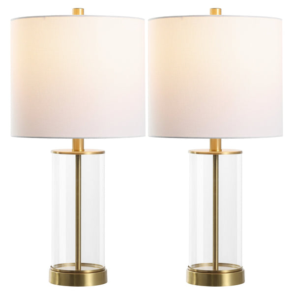 Safavieh Anders, 22.25 Inch Clear Brass Glass Table Lamp Set Of 2 - Modern Elegance For Any Space! Clear ,Brass Glass Body ,Fabric Shade Tbl4620a-set2