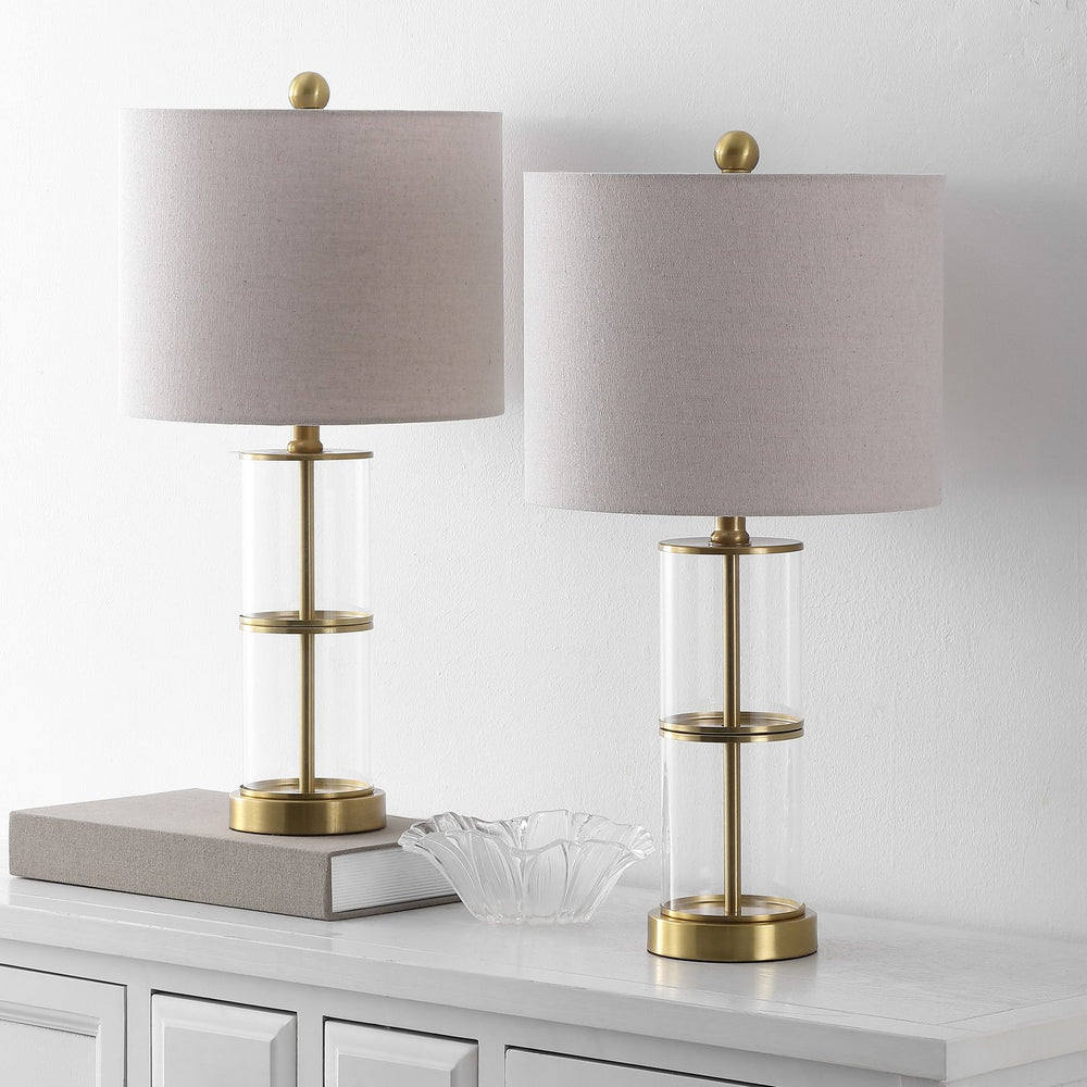 Safavieh Nalla, 22.5 Inch Clear/Brass Glass Table Lamp Set Of 2 – Elegant Lighting For Any Room Decor Clear ,Brass Glass Body ,Fabric Shade Tbl4621a-set2