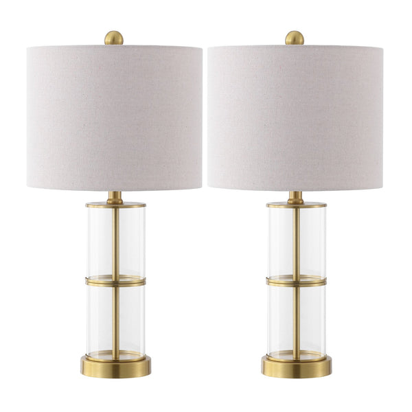 Safavieh Nalla, 22.5 Inch Clear/Brass Glass Table Lamp Set Of 2 – Elegant Lighting For Any Room Decor Clear ,Brass Glass Body ,Fabric Shade Tbl4621a-set2