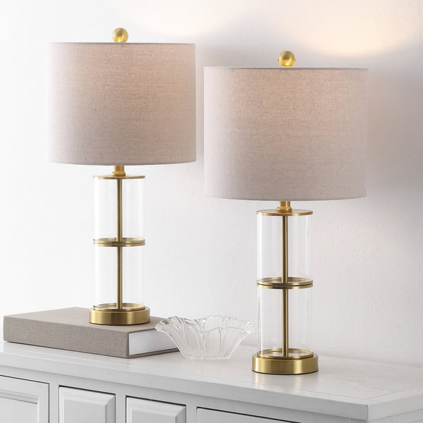 Safavieh Nalla, 22.5 Inch Clear/Brass Glass Table Lamp Set Of 2 – Elegant Lighting For Any Room Decor Clear ,Brass Glass Body ,Fabric Shade Tbl4621a-set2