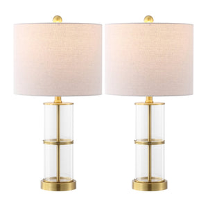 Safavieh Nalla, 22.5 Inch Clear/Brass Glass Table Lamp Set Of 2 – Elegant Lighting For Any Room Decor Clear ,Brass Glass Body ,Fabric Shade Tbl4621a-set2