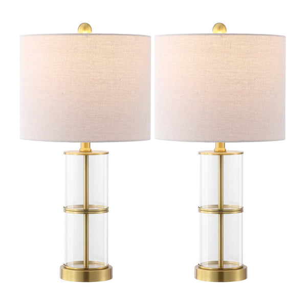 Safavieh Nalla, 22.5 Inch Clear/Brass Glass Table Lamp Set Of 2 – Elegant Lighting For Any Room Decor Clear ,Brass Glass Body ,Fabric Shade Tbl4621a-set2