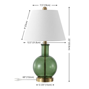 Safavieh Camelie, Elegant 22-inch Green And Brass Glass Table Lamp Set Of 2 For Stylish Home Lighting Green ,Brass Glass Body ,Fabric Shade Tbl4622a-set2