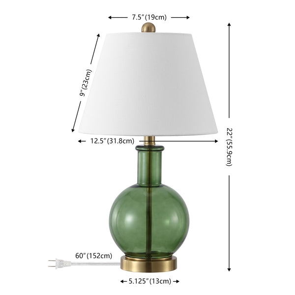 Safavieh Camelie, Elegant 22-inch Green And Brass Glass Table Lamp Set Of 2 For Stylish Home Lighting Green ,Brass Glass Body ,Fabric Shade Tbl4622a-set2